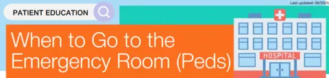 Patient education banner titled 'When to Go to the Emergency Room (Peds)' with an illustration of a hospital building. Top right corner notes 'Last updated: 06/2025'.